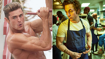 Imagem da notícia Zac Efron e a estrela de The Bear flexionam seus músculos como lutadores profissionais em foto irreconhecível