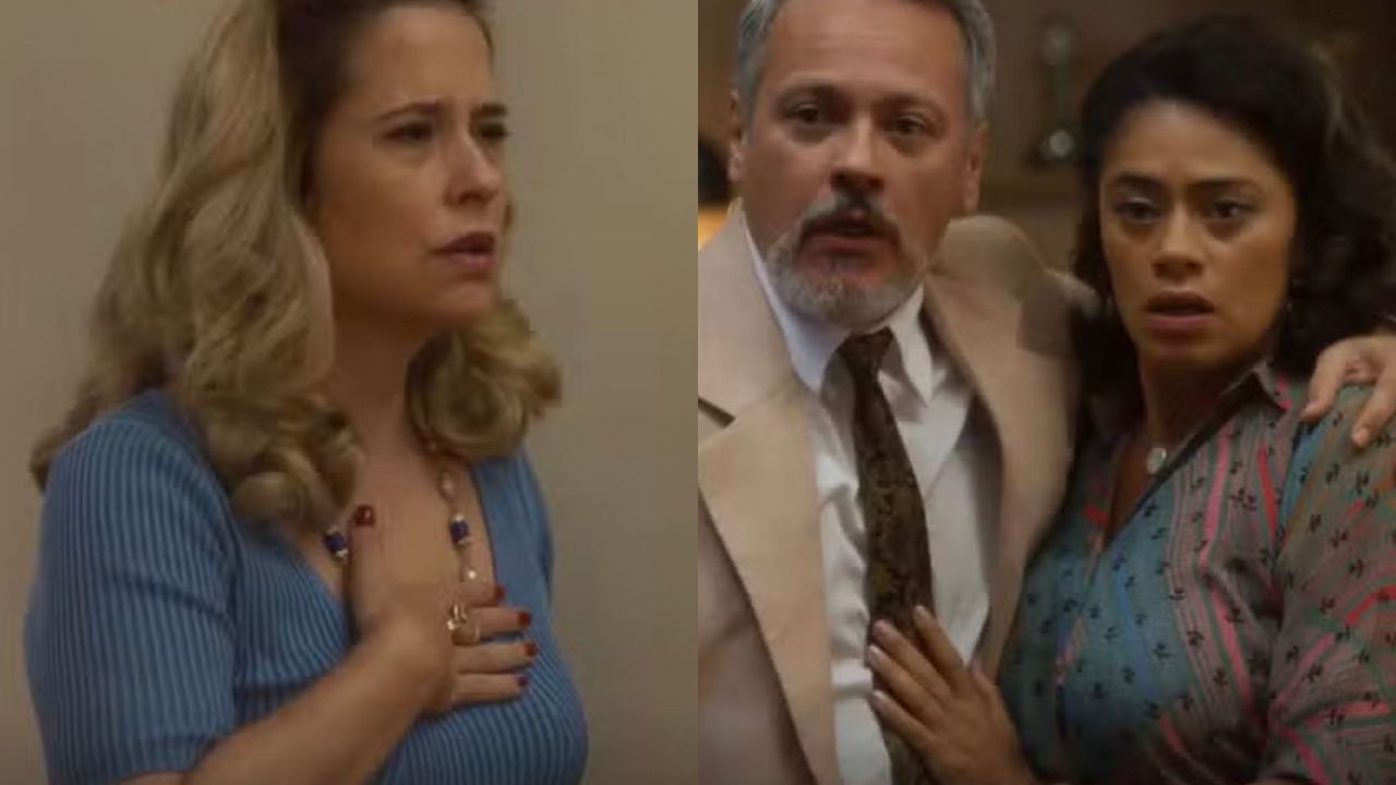 Lígia (Palomma Duarte) flagra Raimundo (Danton Mello) e Marlene (Ana Flávia Cavalcanti)