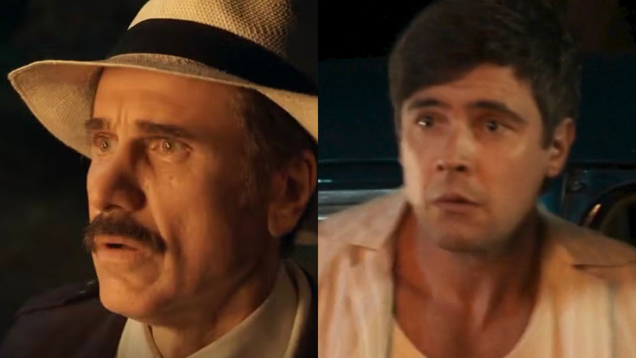 Ernesto (Eriberto Leão) e Candinho (Sérgio Guizé) vendo o incêndio 