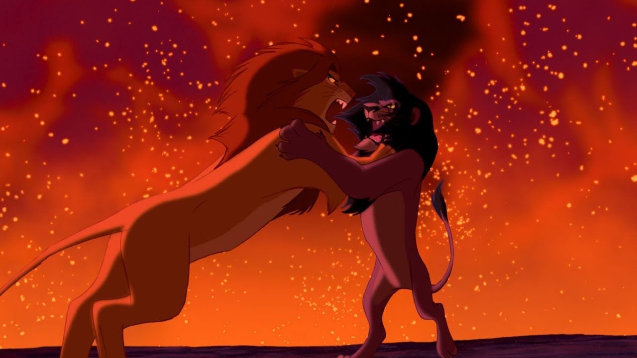 Batalha entre Simba e Scar.