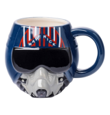 Caneca de cerâmica esculpida 3D capacete Maverick Top Gun, Silver Buff